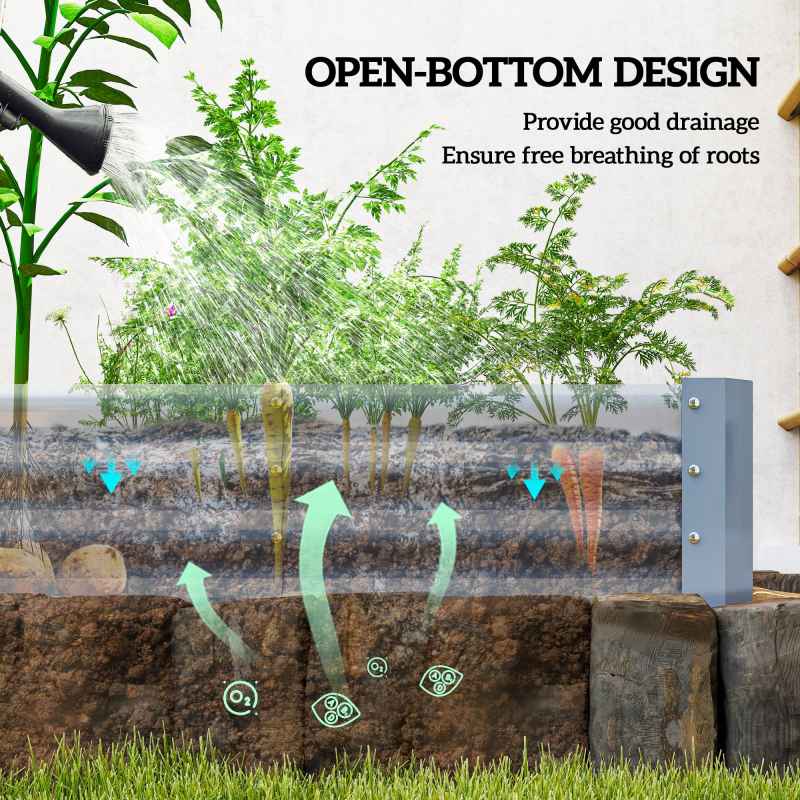 Outsunny Galvanised Raised Garden Bed, 240 x 120 x 30cm Raised Bed with Reinforcing Bars, Outdoor Raised Planter with Open Bottom for Vegetables, Flowers, Herbs, Silver