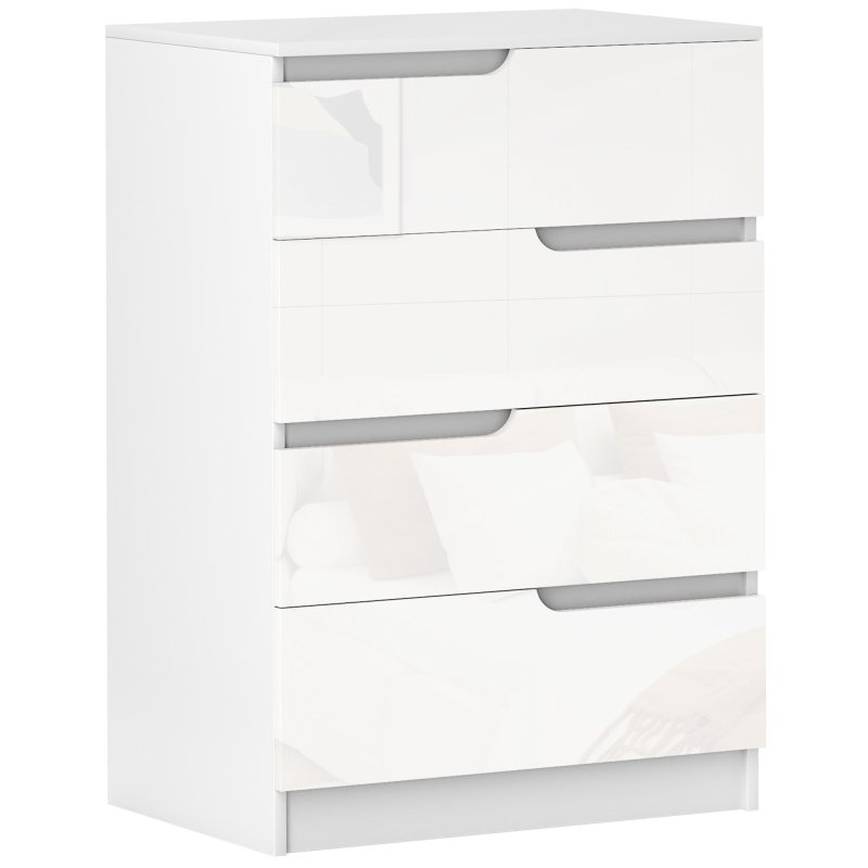 HOMCOM Modern Chest of Drawer with 4 Drawers, High Gloss Dresser for Bedroom, Living Room, 60 x 40 x 85cm, White
