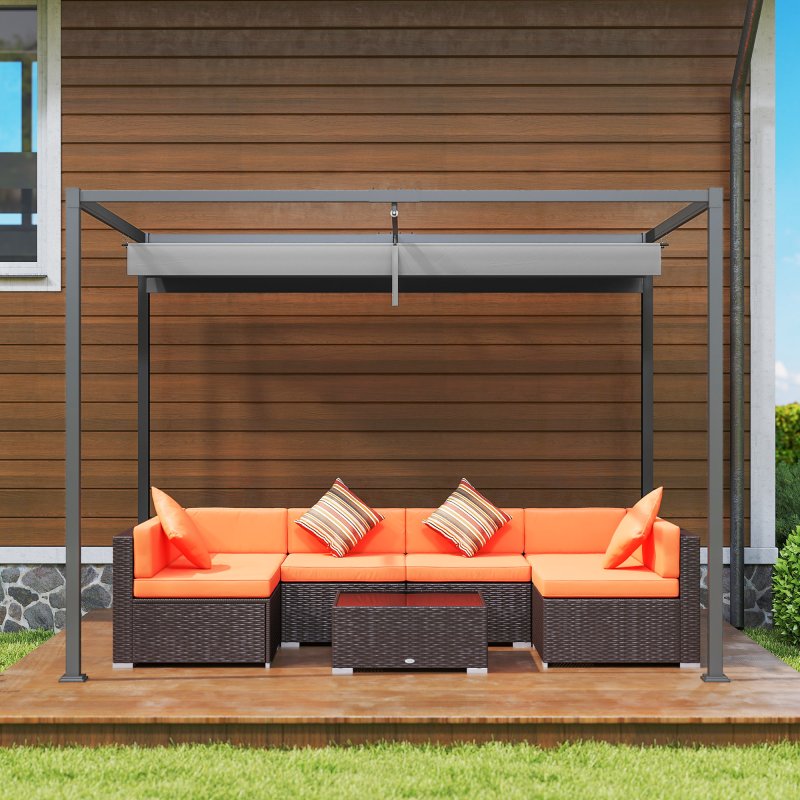 Outsunny 3 x 2m Metal Outdoor Pergola with Retractable Roof, Outdoor Gazebo Canopy Shelter with Drainage Holes for Garden, Patio, Lawn, Grey