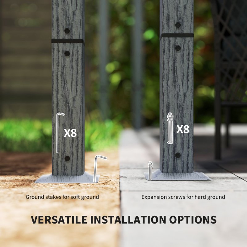 Outsunny 3 x 3(m) Garden Pergola with Retractable Roof Canopy and Wood Grain Aluminium Frame, Outdoor Gazebo Pergola Kit, UPF30+ Sun Shade Shelter for Deck, Porch, Grey