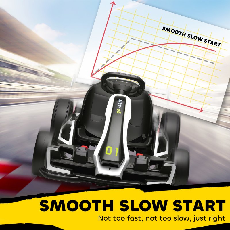 HOMCOM 24V Electric Go Kart for Kids, Ride On Racing Kart with Adjustable Seat, Battery Powered Drifting Ride On Car with Music, Light, Slow Start, Button Start, Horn, for 6-12 Years, White