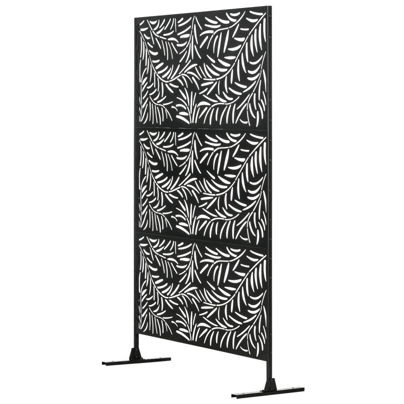 Outsunny Decorative Garden Privacy Screen with Stand, 6.5FT Freestanding Metal Outdoor Divider, Decorative Privacy Panel with Expansion Screws for Garden Pool Hot Tub, Willow Branch Style, Black