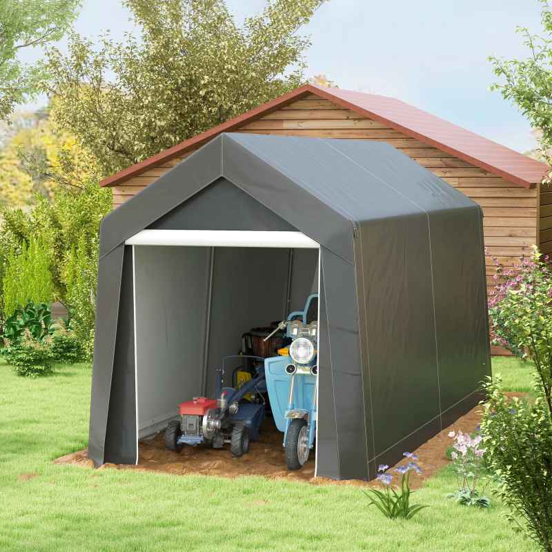Outsunny 2.1 x 3.6 (m) Garden Storage Tent, Portable Shed with Heavy Duty Galvanised Steel Frame, Ventilation Window, Roll-up Zipper Door, for Bike, Motorbike, Garden Tools, Dark Grey