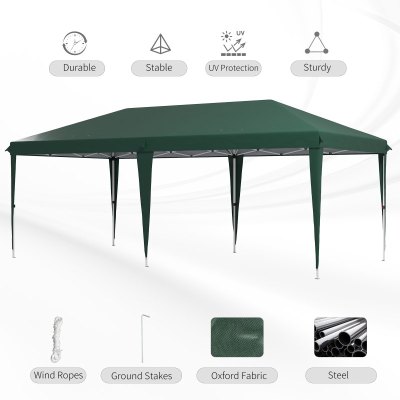 Outsunny Pop Up Gazebo 3 x 6m, Foldable Canopy Tent, Height Adjustable Wedding Awning Canopy w/ Carrying Bag, Green