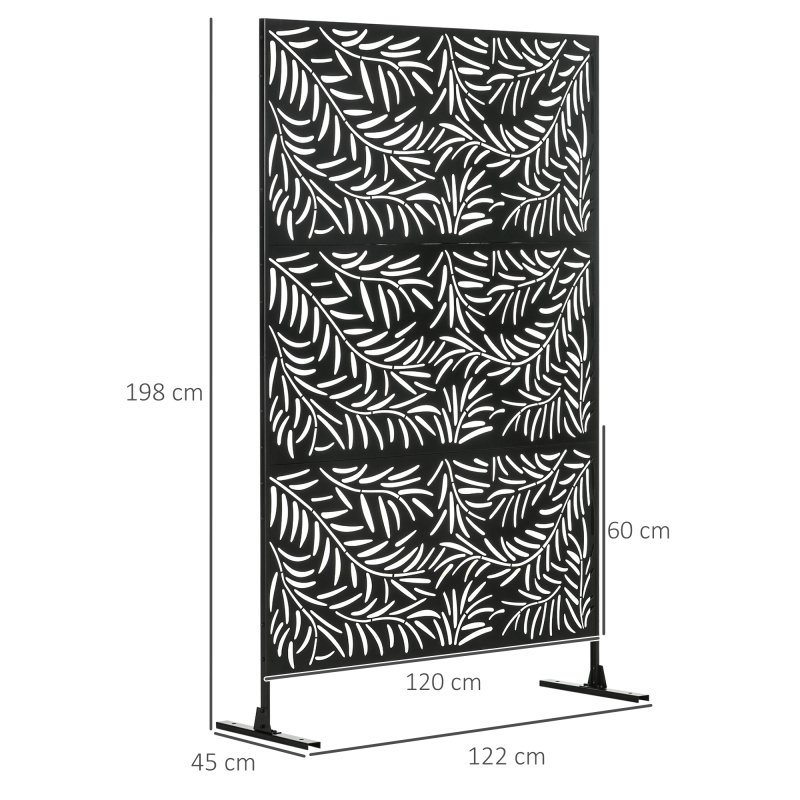 Outsunny Decorative Garden Privacy Screen with Stand, 6.5FT Freestanding Metal Outdoor Divider, Decorative Privacy Panel with Expansion Screws for Garden Pool Hot Tub, Willow Branch Style, Black