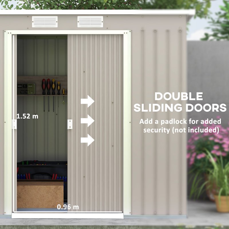 Outsunny 7 x 4ft Lean to Garden Shed with Foundation Kit, Double Door and Vents, Outdoor Metal Storage Shed for Equipment Tools, Grey