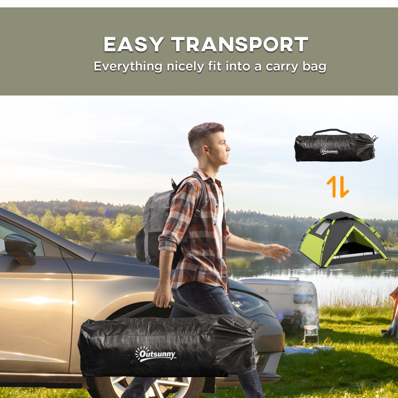 Outsunny Camping Tent, 3-4 Man Family Dome Tent, 2000mm Waterproof, with Carry Bag and Top Hook, for Fishing Hiking Festival, Quick Setup, Green