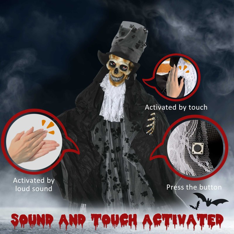 Outsunny 189cm Life Size Outdoor Halloween Decorations Ghost Bridegroom, Animated Prop Animatronic Decor with Sound and Motion Activated, Light Up Eyes, Howling Sound