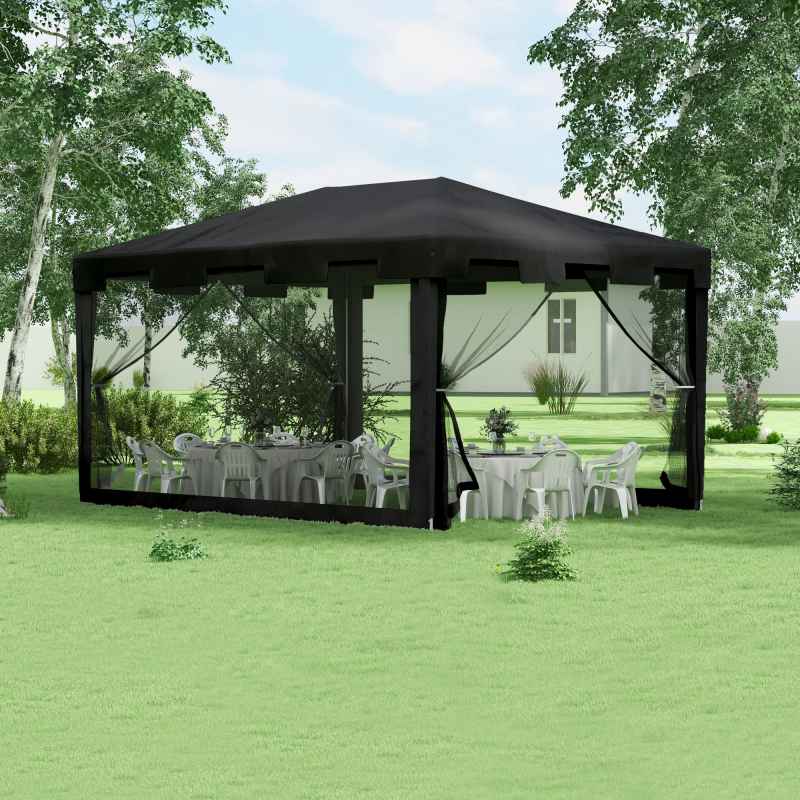 Outsunny 4 m x 3 m Gazebo with Sides, Outdoor Party Tent, Sun Shade Canopy with Mesh Sidewalls, Dark Grey