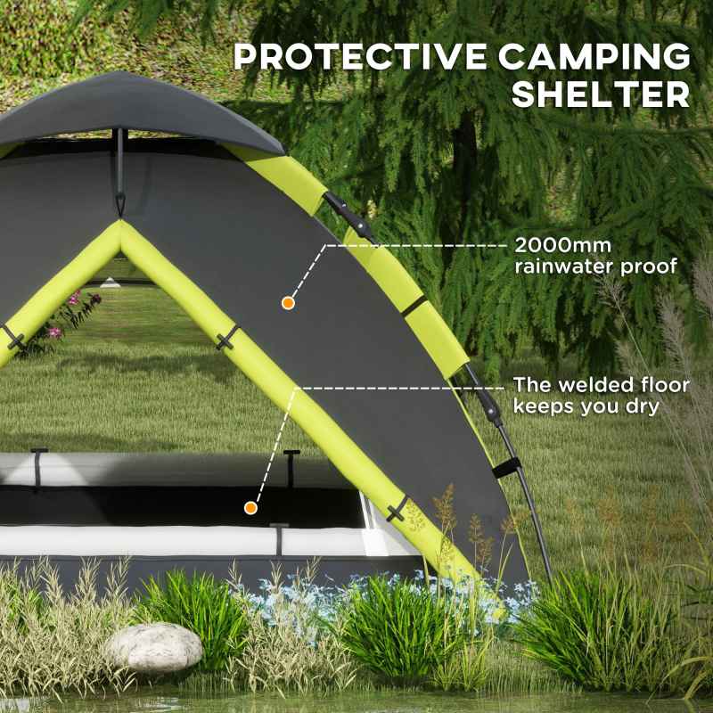 Outsunny Camping Tent, 3-4 Man Family Dome Tent, 2000mm Waterproof, with Carry Bag and Top Hook, for Fishing Hiking Festival, Quick Setup, Green