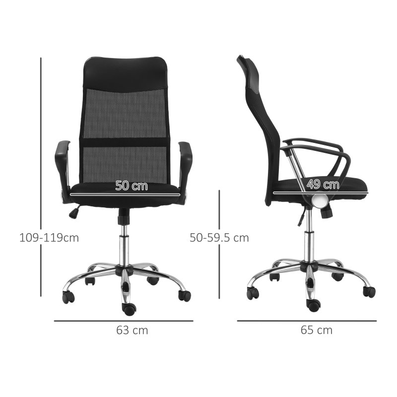 HOMCOM Mesh Office Chair, High Back Computer Desk Chair, Swivel Chair with Height Adjustable, Study Chair for Home Office, Black