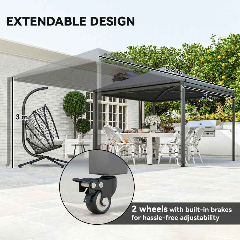 Outsunny 3 x 3 or 3x 6m Garden Gazebo with Extendable Awning and Wheels, UPF30+ Outdoor Metal Gazebo Canopy Shelter for BBQ, Event, Party