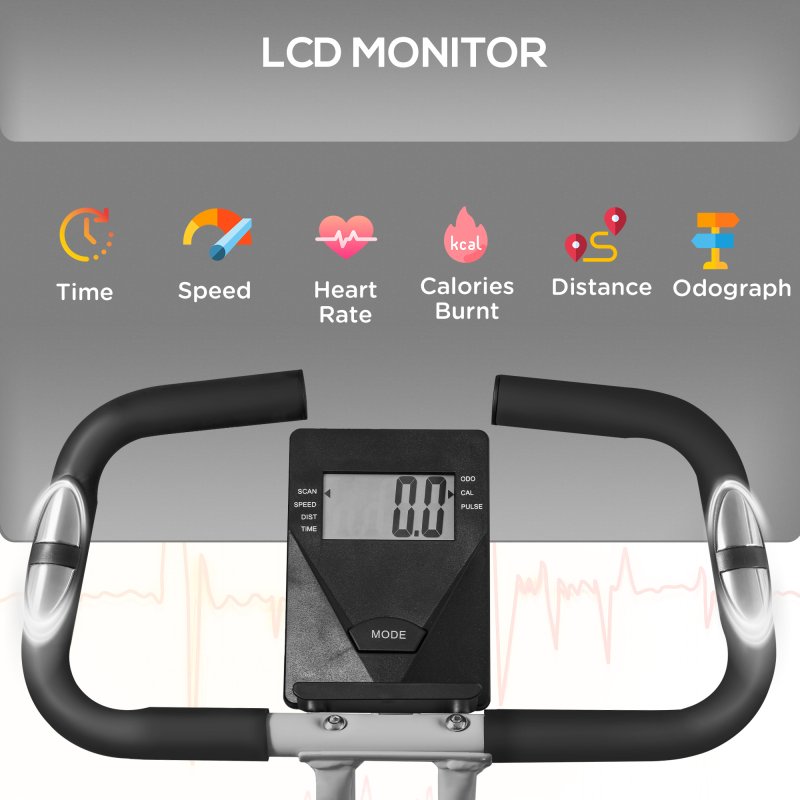 SPORTNOW Folding Exercise Bike, Quiet Stationary Bike with 8-Level Magnetic Resistance, Heart-Rate Sensor, Adjustable Seat and Wheels for Home Gym Workout, Black and Grey