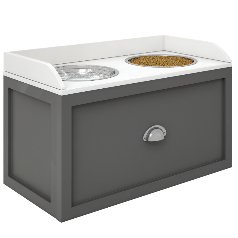 PawHut Stainless Steel Raised Dog Bowls, Double Dog Food and Water Bowl w/ 21L Storage Drawer, for Large Dogs - Grey