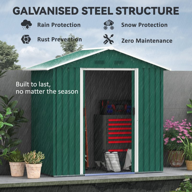 Outsunny 6.5ft x 3.5ft Garden Storage Shed, Large Metal Shed for Outdoor Storage with Double Sliding Doors and 4 Vents, Green