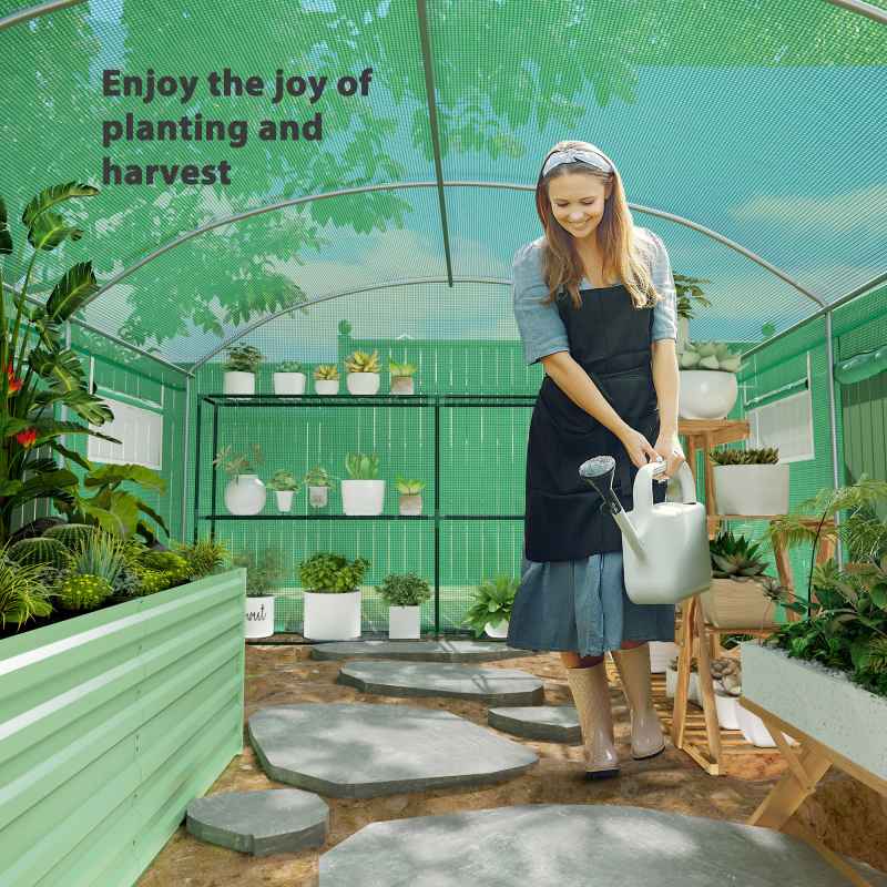 Outsunny 4 x 3 x 2m Polytunnel Greenhouse with 3 Roll-up Doors and Mesh Windows, Walk-in Garden Tunnel Warm House Tent with UV-resistant PE Cover and Galvanised Steel Frame, Green