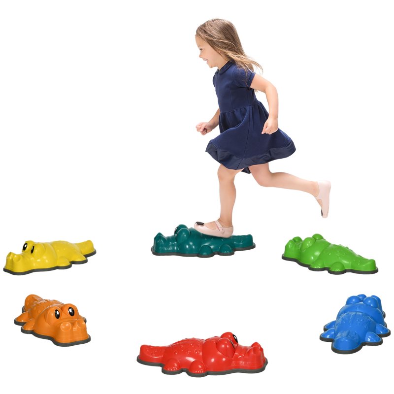 ZONEKIZ Kids Stepping Stones, 6PCs Balance River Stones, Crocodile-Designed Sensory Toy with Anti-Slip Edge, Indoor Outdoor Obstacle Courses, Stackable