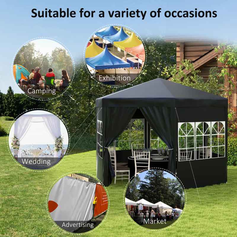 Outsunny 4m Hexagonal Gazebo Canopy Party Tent with 6 Removable Side Walls for Outdoor Event with Windows and Doors, Black