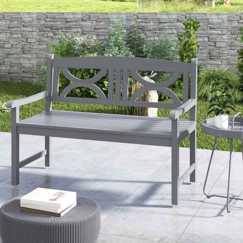 Outsunny 2-Seater Chair, Wooden Garden Bench, Outdoor Patio Loveseat for Porch, Grey