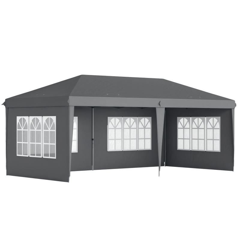 Outsunny 3 x 6m Garden Pop Up Gazebo, Height Adjustable Marquee Party Tent with Sidewalls, Storage Bag, Grey