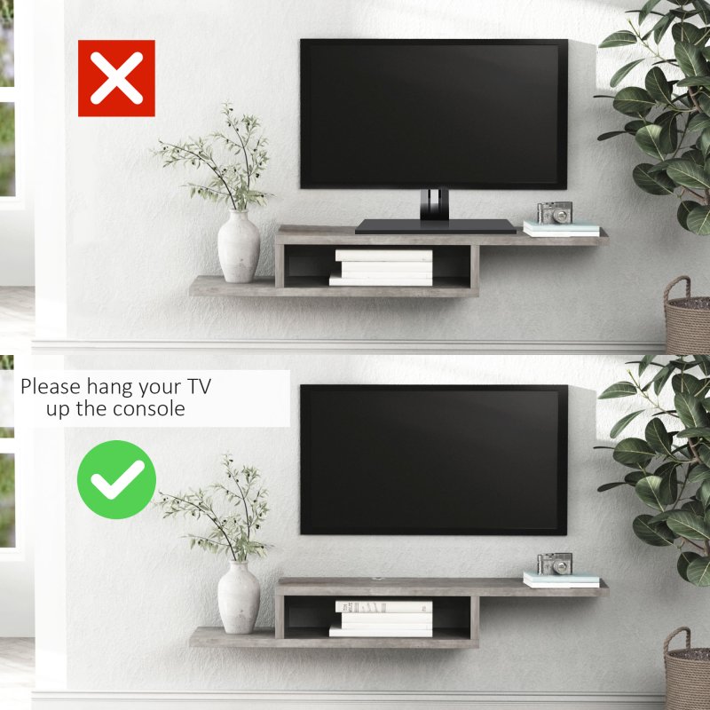 HOMCOM Floating TV Unit, Wall Mounted TV Stand with Open Shelf and 2 Cable Holes, Entertainment Unit for Living Room