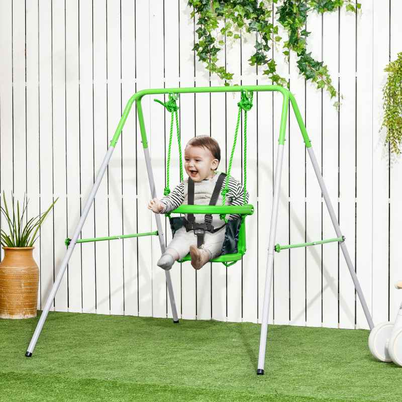 Outsunny Kids Swing Set Baby Swing, Indoor Outdoor Nursery Swing, with Safety Seat Belt, Support Back, for Toddlers 6-36 Morths - Green