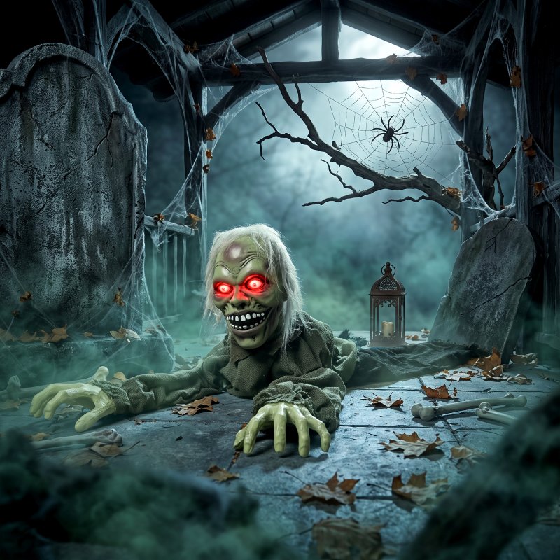 HOMCOM Halloween Animatronic Crawling Zombie Halloween Decoration with Light-Up Eyes and Creepy Sound, Wailing Zombie Prop for Haunted House Props Halloween Covered Outdoor Decoration