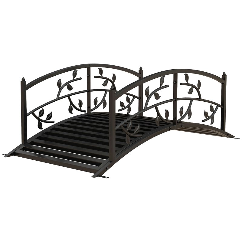 Outsunny 1.2M Metal Garden Bridge with Safety Railings, Arc Footbridge with Vine Pattern, Classic Retro Small Decorative Pond Bridge for Creeks Streams Borders, Black