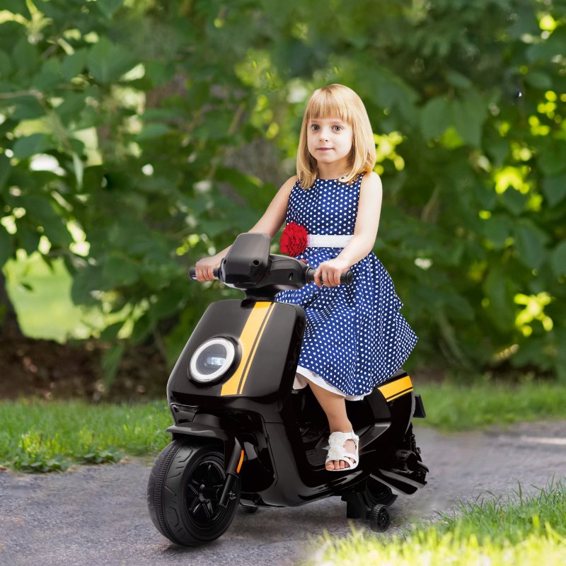 AIYAPLAY 6V Kids Electric Motorbike, Ride on Motorbike with Headlight, Music, Forward Reverse, Training Wheels, for Ages 18-36 Months, Black