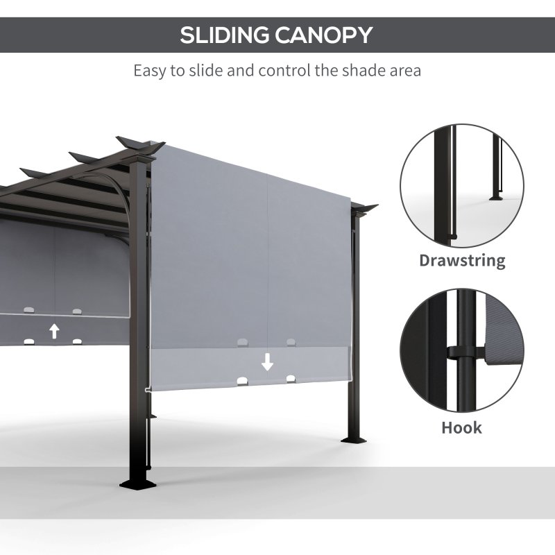 Outsunny 3 x 3(m) Garden Pergola, Outdoor Pergola Gazebo with Adjustable Canopy, Sun Shade Patio Canopy Shelter, Grey