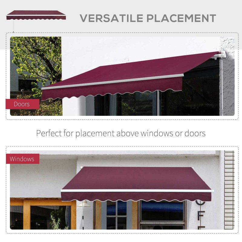 Outsunny 3 x 2.5m Garden Patio Manual Awning Canopy Sun Shade Shelter with Winding Handle Retractable Handle Red