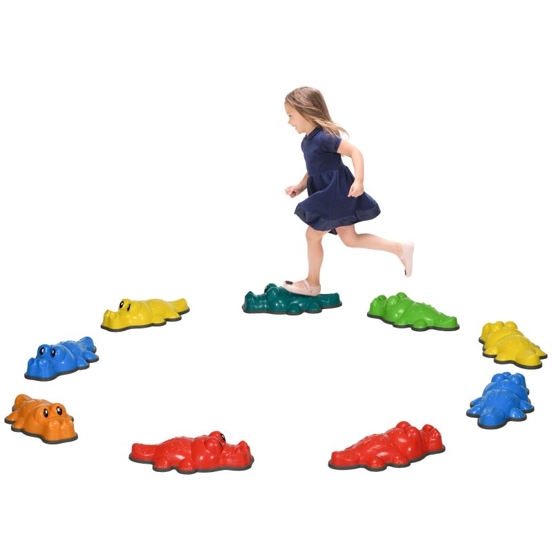 ZONEKIZ Kids Stepping Stones, 9PCs Balance River Stones, Crocodile-Designed Sensory Toy with Anti-Slip Edge, Indoor Outdoor Obstacle Courses, Stackable