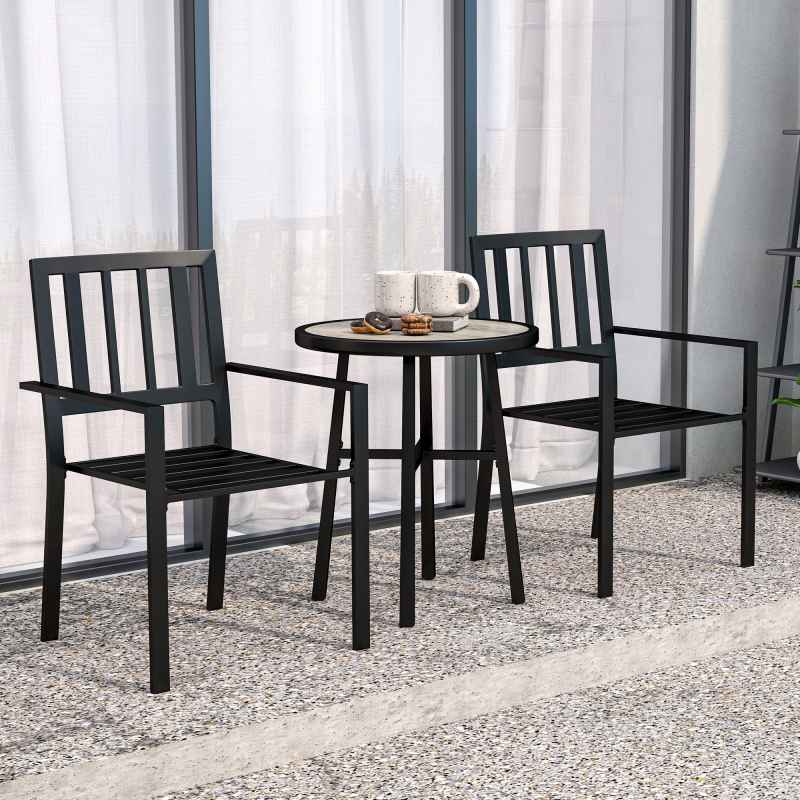Outsunny 3 Piece Patio Bistro Set, Garden Dining Set with Plastic Top, 2 Stackable Chairs, Galvanised Steel Frame, Outdoor Dining Set for Balcony, Deck, Grey