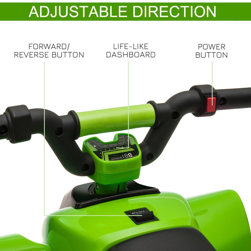 HOMCOM 6V Kids Electric Ride on Car All Terrain Vehicle Toy Quad Bike w/ Forward Reverse Functions Toddlers for 18-36 Months Old Green