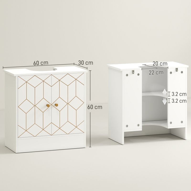 HOMCOM Under Sink Bathroom Cabinet, Under Sink Cabinet with Adjustable Shelf and Open Compartment for Basin with or without Pedestal, 60 x 30 x 60cm, White