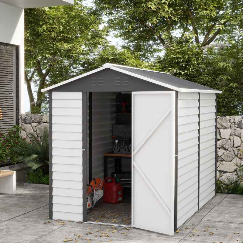 Outsunny 9 x 6FT Galvanised Metal Garden Shed, Galvanised Tool Storage Shed with Window Lockable Door, Sloped Roof, Outdoor Storage Shed for Yard, Patio, Lawn, Dark Grey