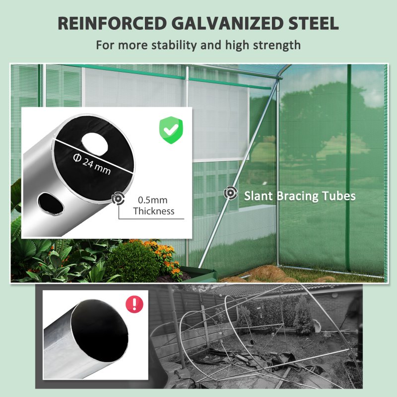 Outsunny 6 x 3 x 2m Polytunnel Greenhouse with 3 Roll-up Doors and Mesh Windows, Walk-in Garden Tunnel Warm House Tent with UV-resistant PE Cover and Galvanised Steel Frame, Green
