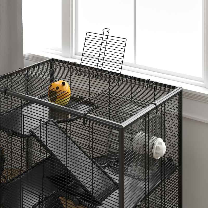 PawHut Hamster Cage with Deep Tempered Glass Bottom, 4 Tier Large Hamster Tank with Hut, Running Wheel, Platforms, Ramps, Food Dish, Water Bottle, for Syrian, Dwarf, Rats, Gerbils, 78.5 x 48.5 x 80cm