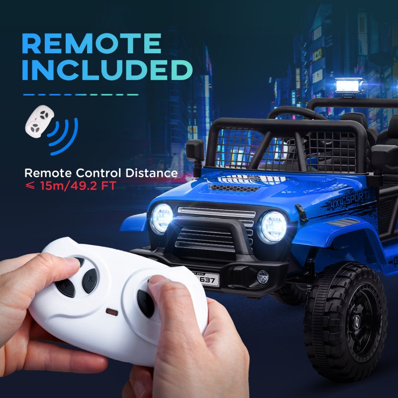 AIYAPLAY Kids Ride On Car, 12V Battery Powered Electric Truck with 4 Spring Suspension Wheels, Parental Remote Control, Music Horn LED Lights, Blue