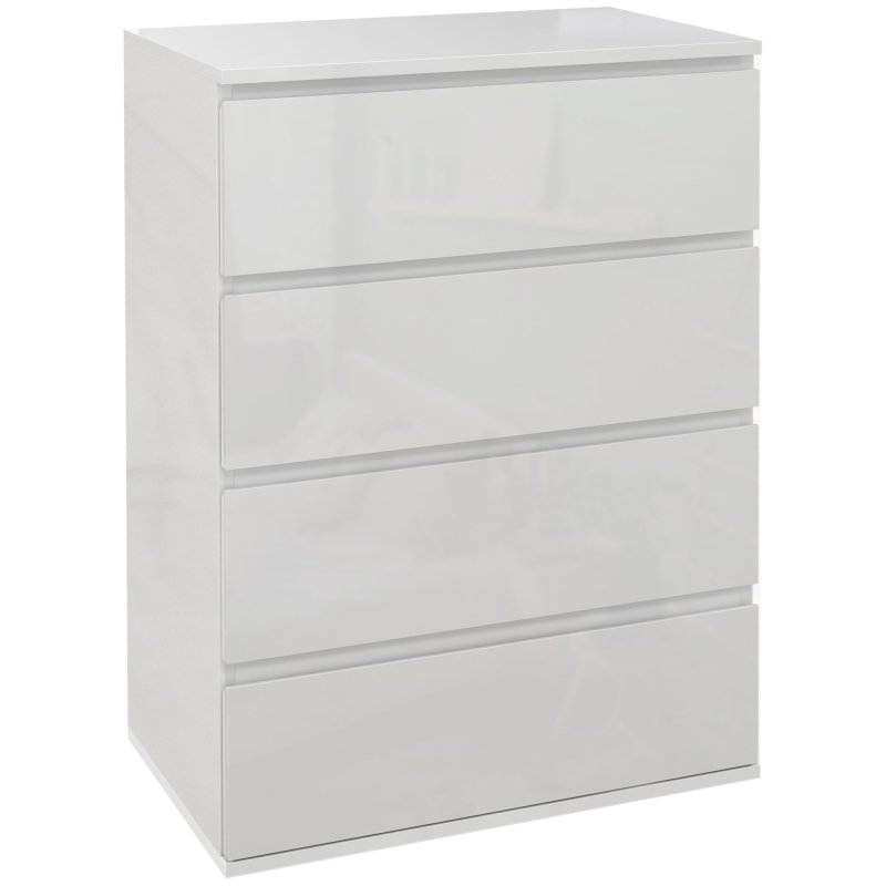 HOMCOM High Gloss Chest of Drawers, Modern 4 Drawer Dresser with Soft Closing Mechanism for Bedroom, White