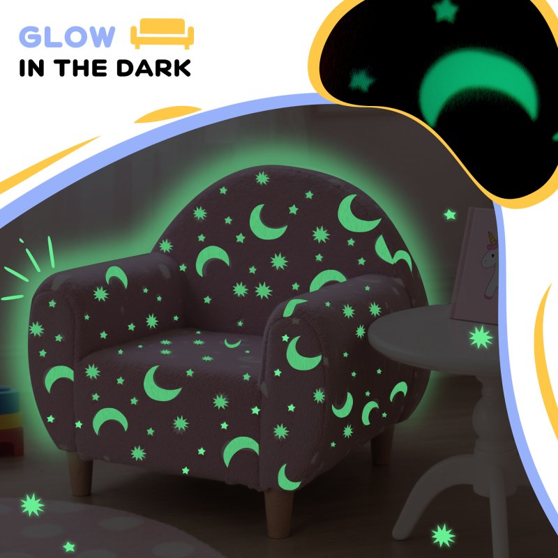 AIYAPLAY Kids Armchair, Glow in the Dark Single Chair with Star Design, Upholstered Toddler Tub Chair for Bedroom, Playroom, Kid Room, Pink