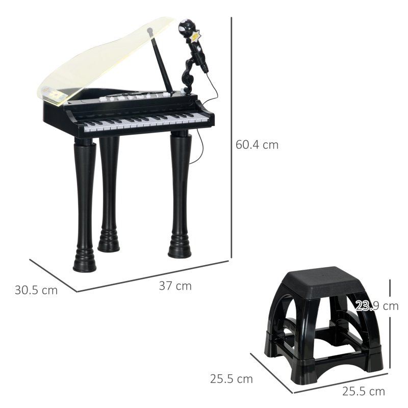 AIYAPLAY 32 Keys Kids Piano Keyboard with Stool, Lights, Microphone, Multiple Sounds, Removable Legs, Electronic Musical Instrument for Boys Girls, Black