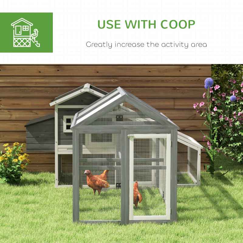 PawHut Large Chicken Run, Wooden Chicken Coop, Pet Playpen w/ Combinable Design - Grey