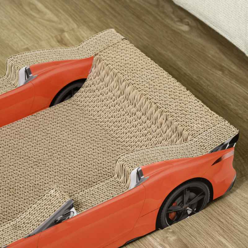 PawHut Cat Scratching Board, 2 in 1 Cat Scratcher Cardboard, Car-shaped Cat Scratch with Catnip, for Indoor Use, 50 x 30 x 12.5cm, Red