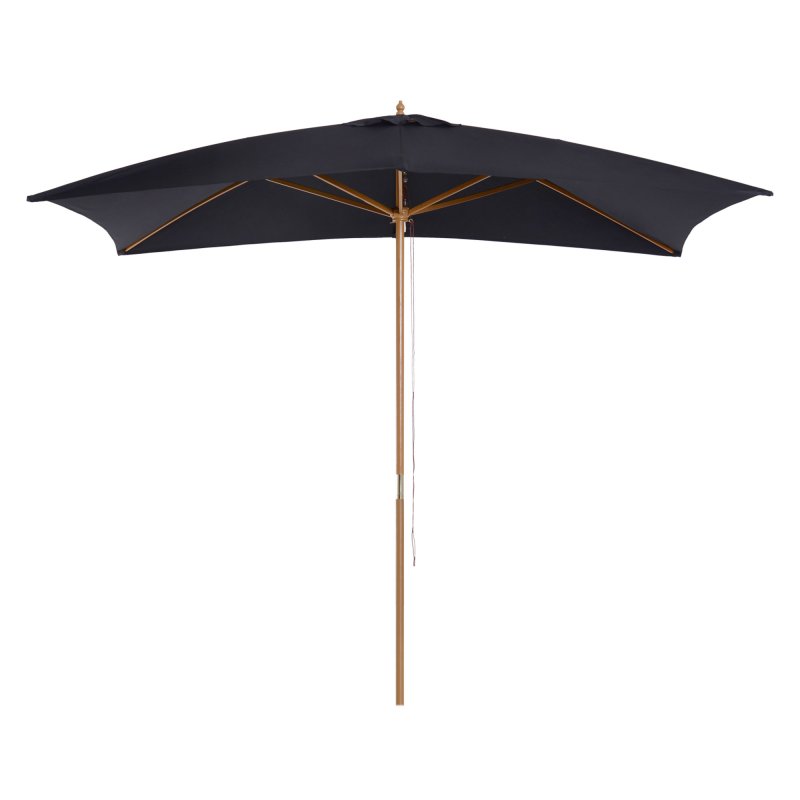 Outsunny 2 x 3m Wooden Garden Parasol Umbrella Outdoor Sun Shade Canopy, Table Market Umbrella with Vent, 38 mm Pole, Rope Pulley Mechanism, Black