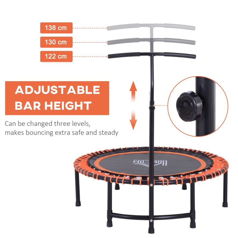 HOMCOM 45" Round Mini Fitness Trampoline Rebounder Indoor Outdoor Mini Jumper with Adjustable Handle Orange