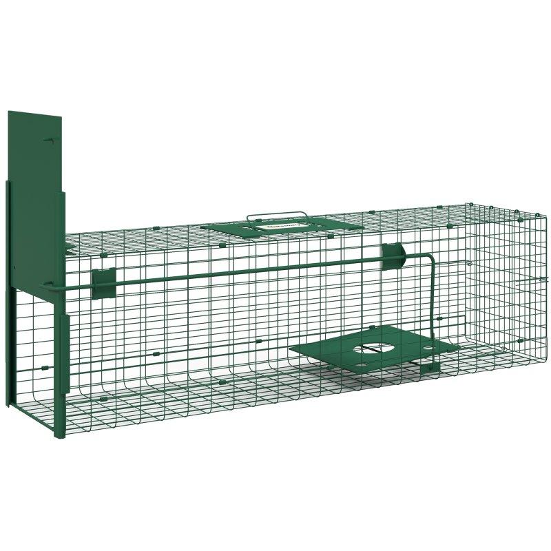 Outsunny Single Door Humane Rat Trap for Small Animals, Metal Outdoor and Indoor Squirrel Trap for Mice, Cats, Rabbits, 100 X 25 X 28cm, Dark Green