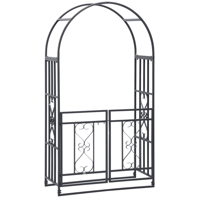 Outsunny Outdoor Garden Arch with Double Gates, Metal Garden Arbor for Climbing Plants, Roses, Vines, Wedding Arch for Outdoor, 114L x 50W x 206H cm, Dark Grey