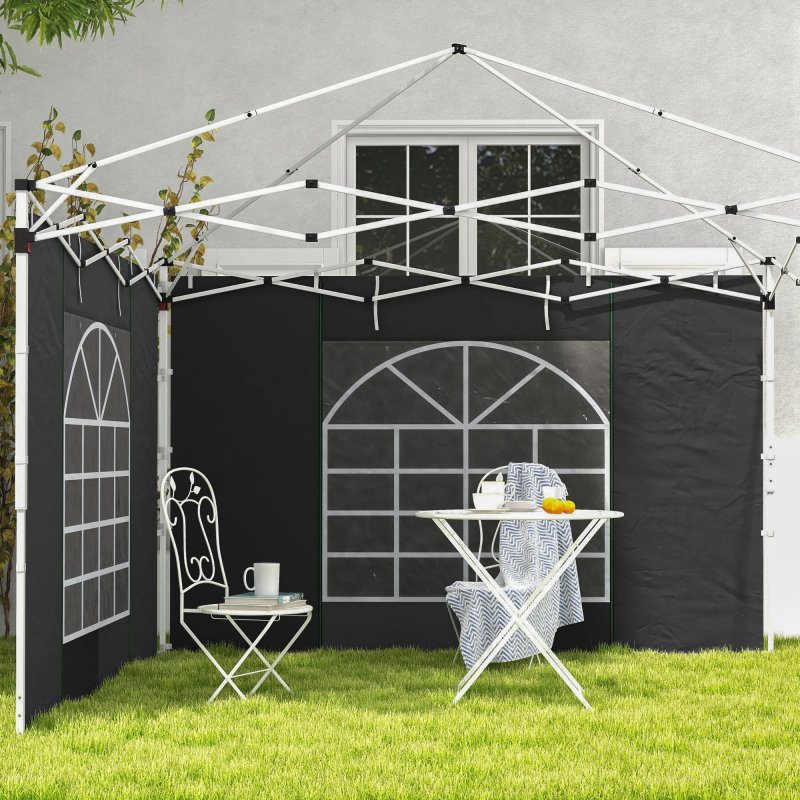 Outsunny Gazebo Side Panels with Windows and Doors, for 3x3(m) or 3x6m Pop Up Gazebo, 2 Pack Sides Replacement, Black