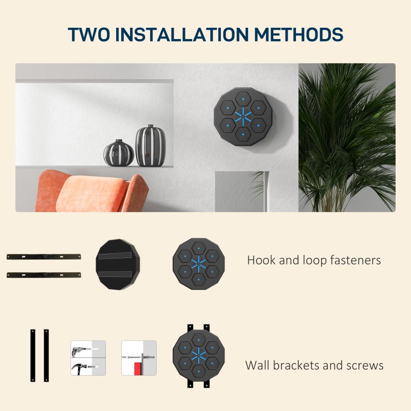 SPORTNOW Music Boxing Machine with Bluetooth Connection, LED Light Smart Music Boxing Machine Wall Mounted for Punching Beat Boxing Training Stress Relief